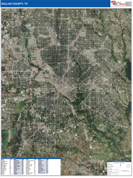 Dallas County Wall Map Satellite Style
