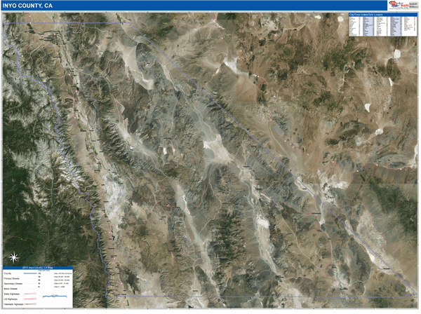 Inyo County Wall Map Satellite Style