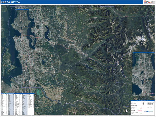 King County Wall Map Satellite Style