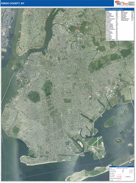 Kings County NY Wall Map Satellite Basic Style by MarketMAPS MapSales
