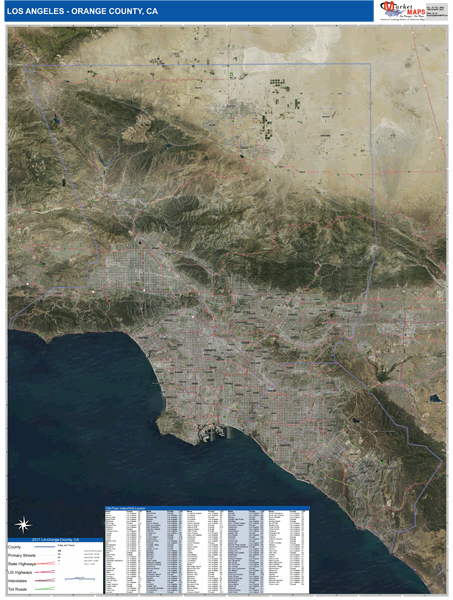 Los Angeles-Orange County, CA Wall Map