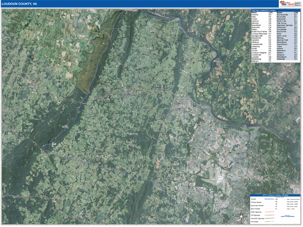 Loudoun County Wall Map Satellite Style