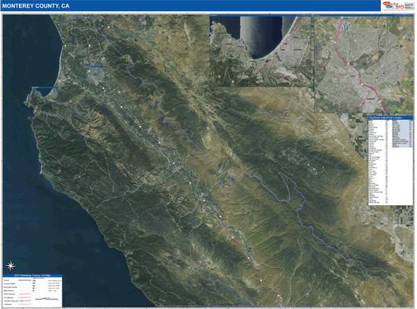 Monterey County Wall Map Satellite Style