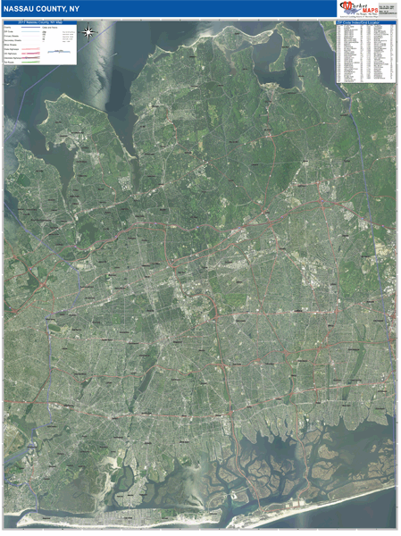 Nassau County Wall Map Satellite Style