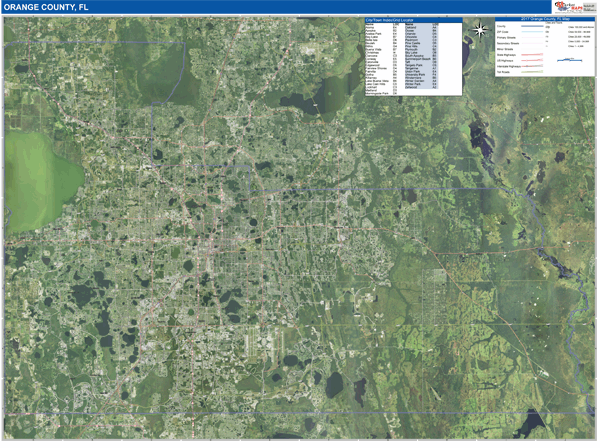Orange County Wall Map Satellite Style