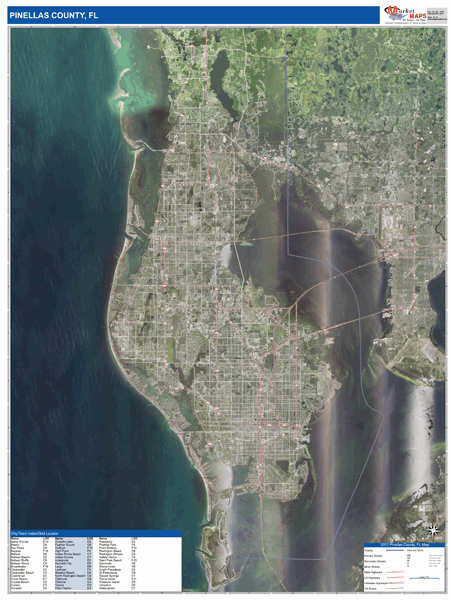 Pinellas County Wall Map Satellite Style