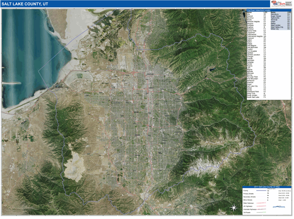 Salt Lake County Wall Map Satellite Style