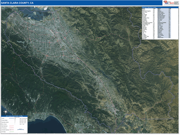 Santa Clara County, CA Wall Map