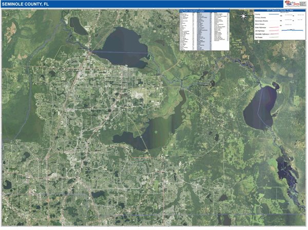 Seminole County Wall Map Satellite Style