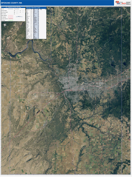 Spokane County Wall Map Satellite Style