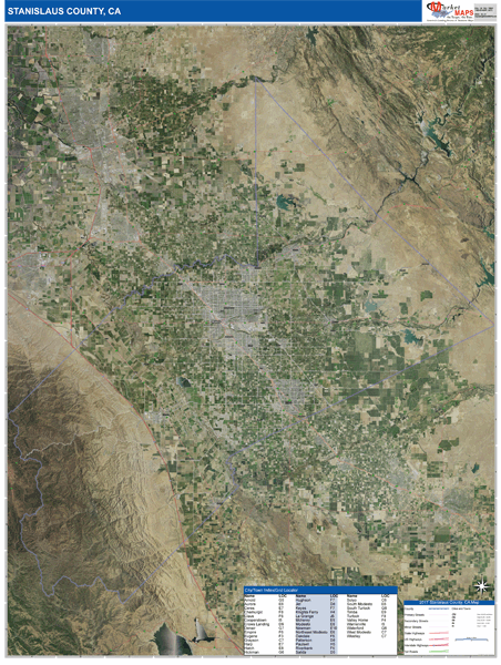 Stanislaus County Wall Map Satellite Style