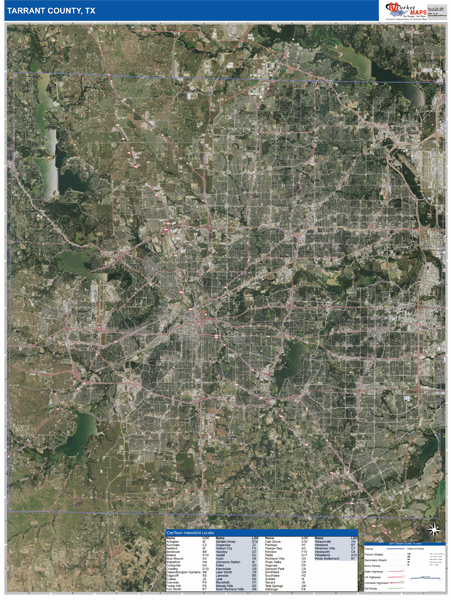 Tarrant County Wall Map Satellite Style