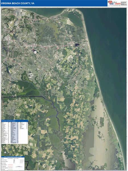 Virginia Beach County Wall Map Satellite Style