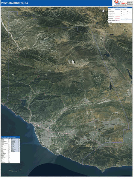 Los Angeles Orange County Wall Map Satellite Style