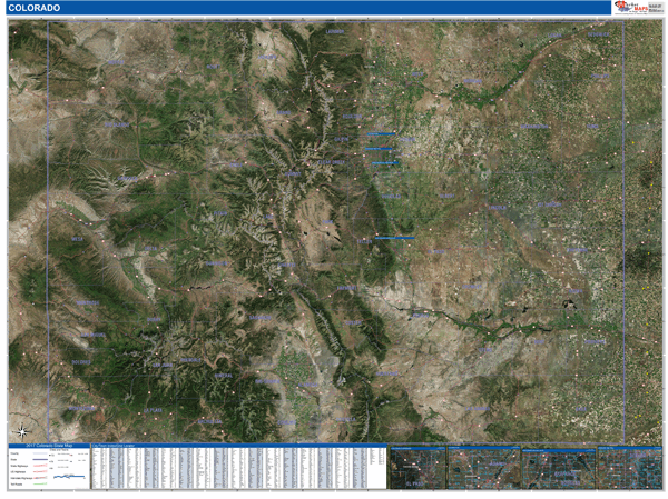 Colorado State Wall Map Satellite Style