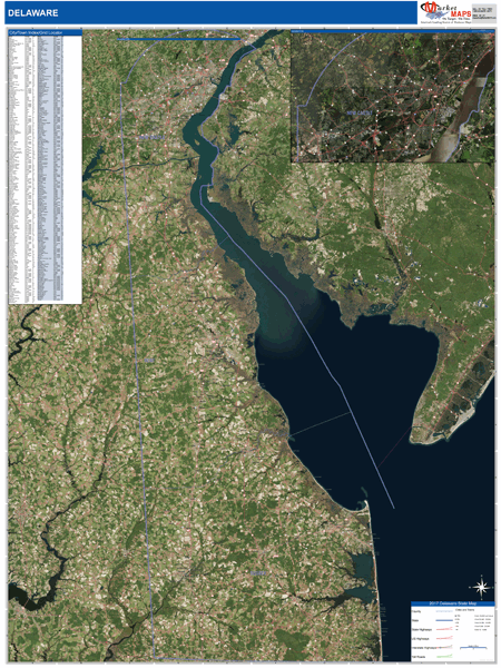 Delaware State Wall Map Satellite Style