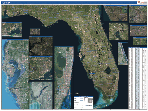 Florida State Wall Map Satellite Style