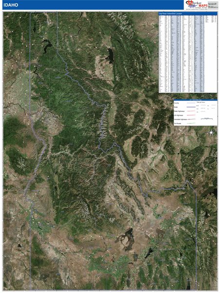 Idaho State Wall Map Satellite Style