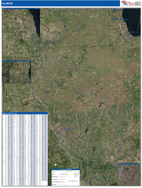 Illinois State Wall Map Satellite Style