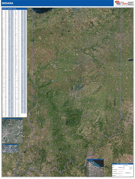 Indiana State Wall Map Satellite Style