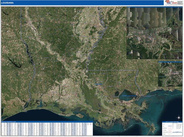 Louisiana State Wall Map Satellite Style