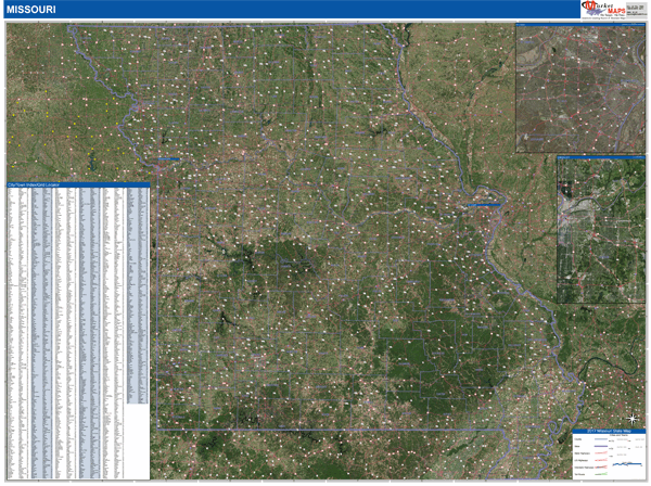 Missouri State Wall Map Satellite Style