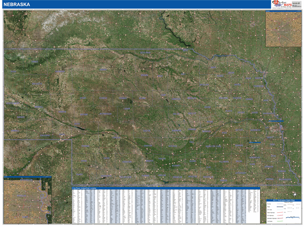Nebraska State Wall Map Satellite Style