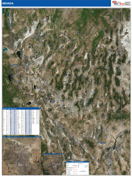 Nevada State Wall Map Satellite Style