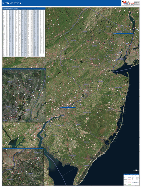 New Jersey State Wall Map Satellite Style