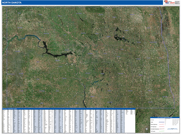 North Dakota State Wall Map Satellite Style