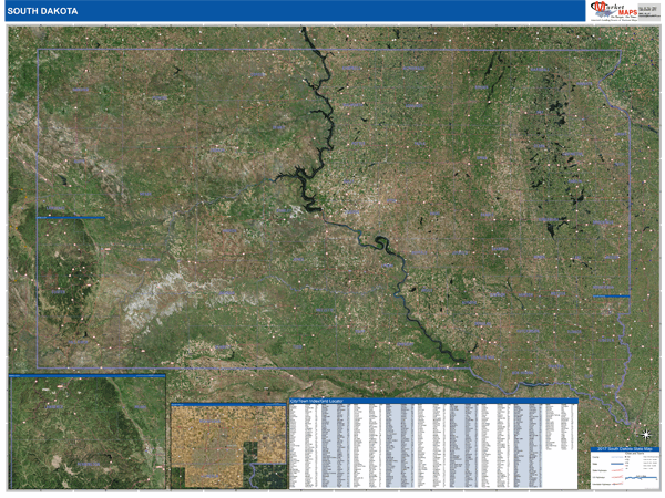 South Dakota State Wall Map Satellite Style