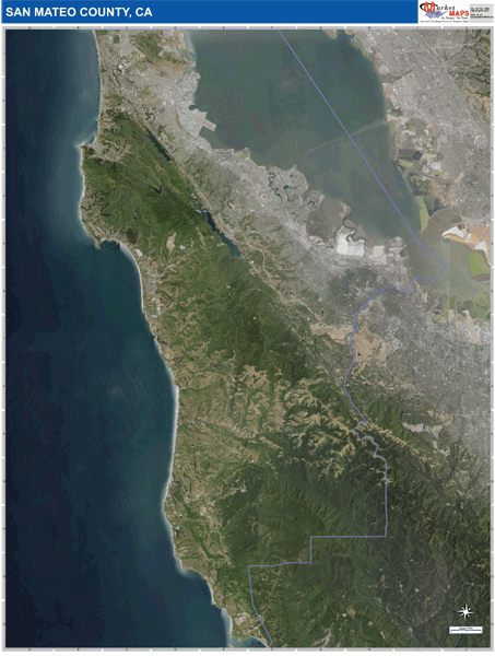 San Mateo County Ca Wall Map Satellite Pure Style By Marketmaps Mapsales 1646