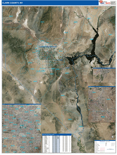 Clark County NV Wall Map Satellite ZIP Style by MarketMAPS MapSales
