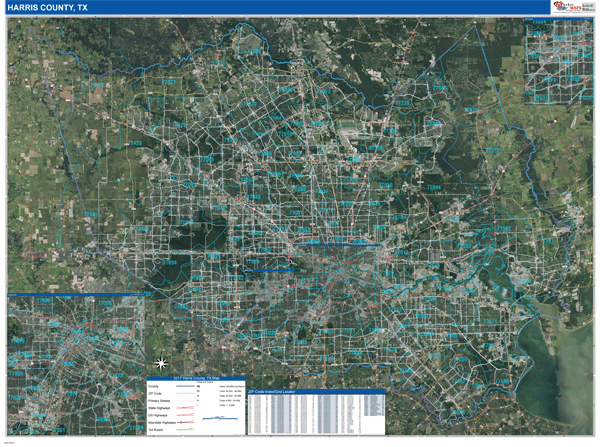 Harris County, TX Wall Map