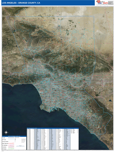Los Angeles-Orange County, CA Wall Map