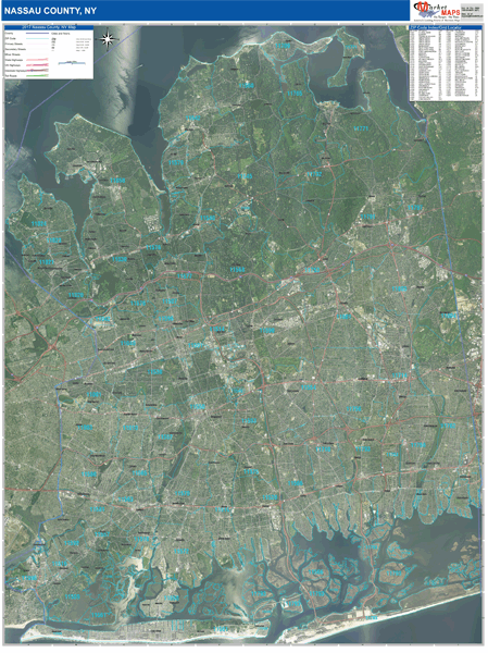 Nassau County NY Wall Map Satellite ZIP Style By MarketMAPS MapSales   Nassau Ny 