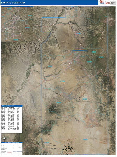 Santa Fe County Nm Wall Map Satellite Zip Style By Marketmaps