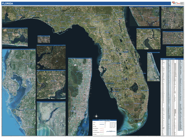 Florida Wall Map Satellite Zip Style By Marketmaps Mapsales 8815