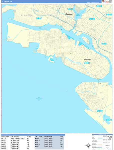 Alameda City Wall Map Basic Style