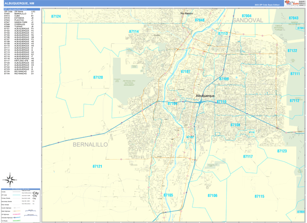 Albuquerque City Wall Map Basic Style