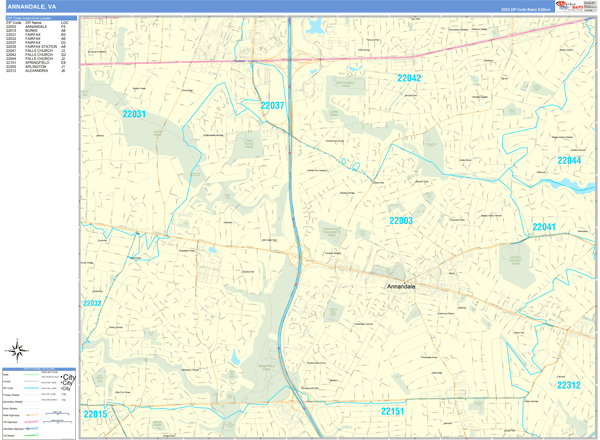 Annandale Virginia 5 Digit Zip Code Maps - Premium