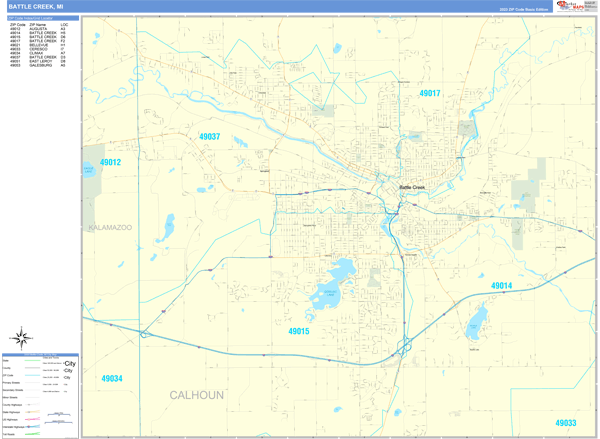 Battle Creek Michigan Wall Map (Basic Style) by MarketMAPS - MapSales