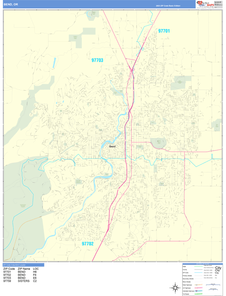 Bend City Wall Map Basic Style