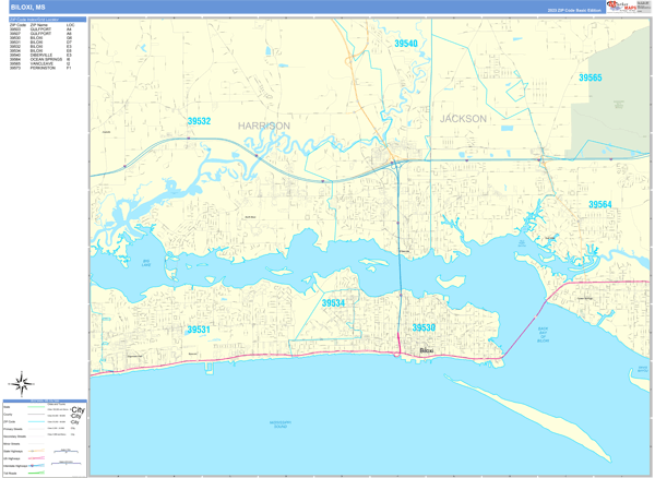 Biloxi City Wall Map Basic Style