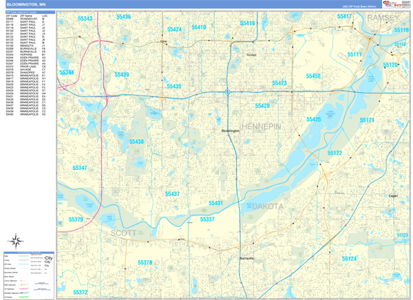 Bloomington City Wall Map Basic Style