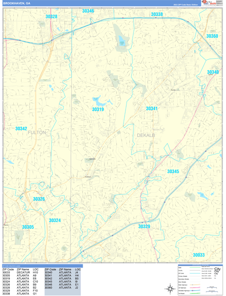 Brookhaven City Wall Map Basic Style