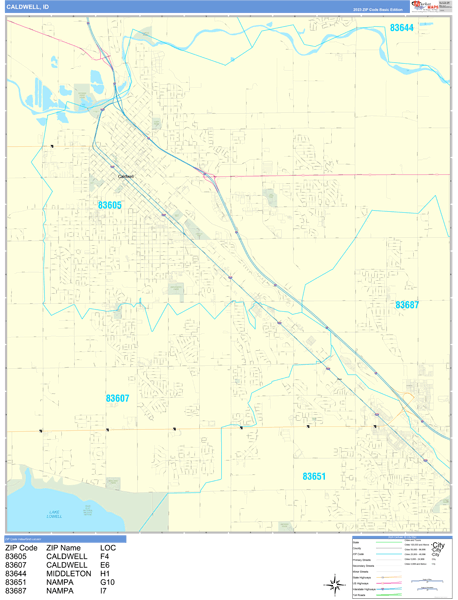 Caldwell City Wall Map Basic Style