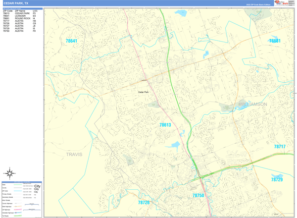 Cedar Park Texas Zip Code Maps - Basic