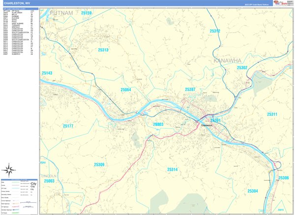 Charleston, WV Zip Code Map