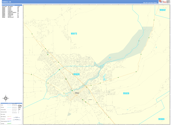 Chico City Wall Map Basic Style